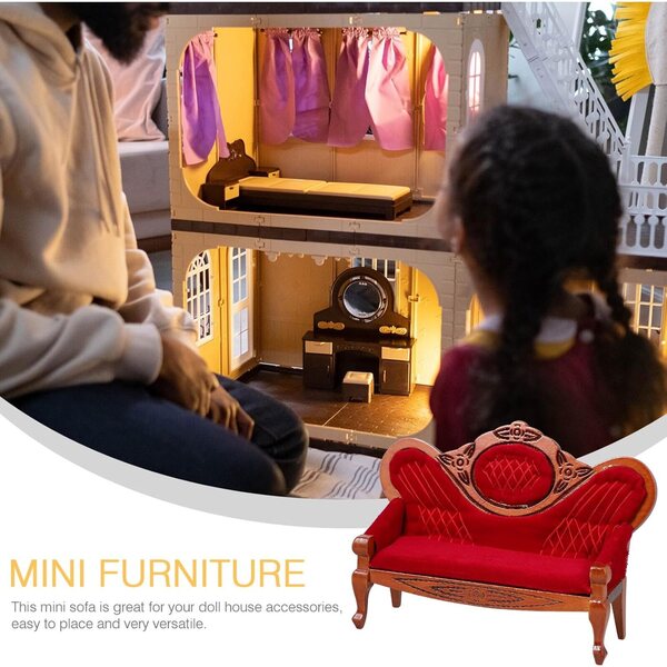 ERINGOGO Divano Miniatura in Legno di Betulla Color Caffè per Casa delle Bambole