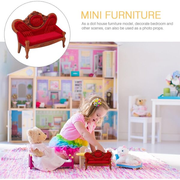 ERINGOGO Divano Miniatura in Legno di Betulla Color Caffè per Casa delle Bambole