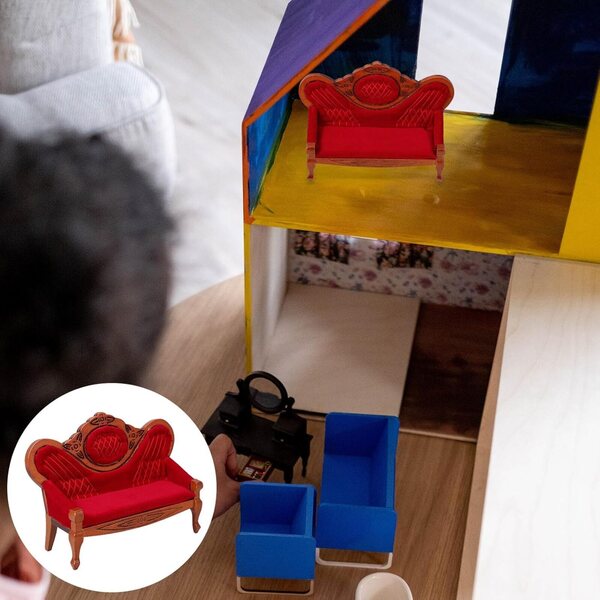 ERINGOGO Divano Miniatura in Legno di Betulla Color Caffè per Casa delle Bambole