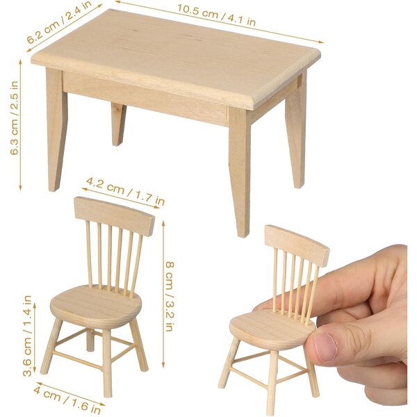 GARVALON Set Tavolo e 6 Sedie in Miniatura per Casa delle Bambole 1:12