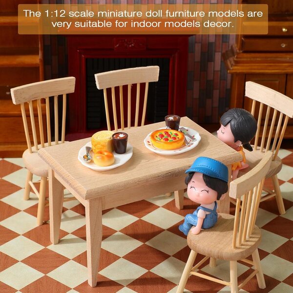 GARVALON Set Tavolo e 6 Sedie in Miniatura per Casa delle Bambole 1:12