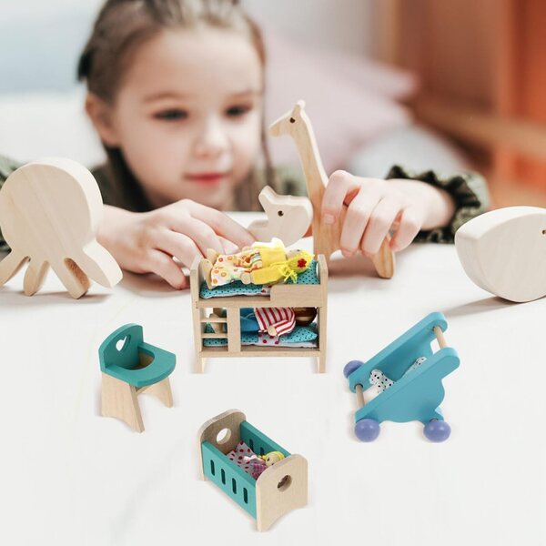 Mini Mobiletto in Legno per Casa delle Bambole Blu - Arredamento Miniatura Realistico
