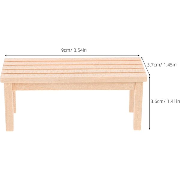 Eringogo Holzbank, Mini-Dekoration, Puppenhaus, Modellierung, 9 x 3,7 x 3,6 cm