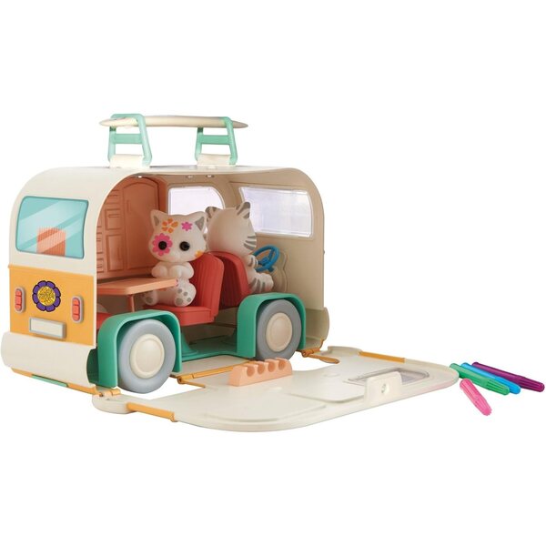 TOMY Fuzzikins Camper Van: Kreativset mit Wohnmobil und 2 Kätzchen zum Ausmalen