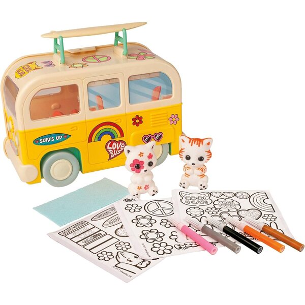 TOMY Fuzzikins Camper Van: Kreativset mit Wohnmobil und 2 Kätzchen zum Ausmalen