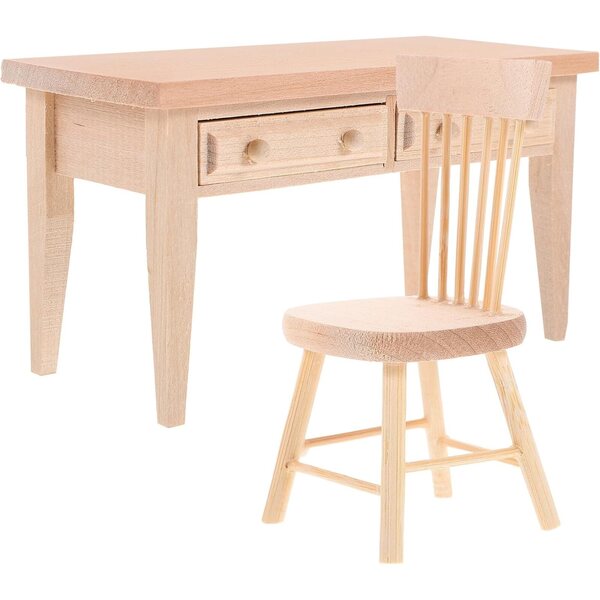 Set Mini Scrivania e Sedia in Legno per Casa delle Bambole - Mobili Miniatura Decorativi