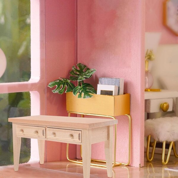 Set Mini Scrivania e Sedia in Legno per Casa delle Bambole - Mobili Miniatura Decorativi