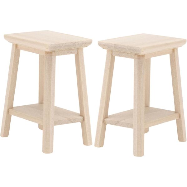 Mini sgabelli in legno per case delle bambole, 2 pezzi 5,5x3,6x2,7 cm beige