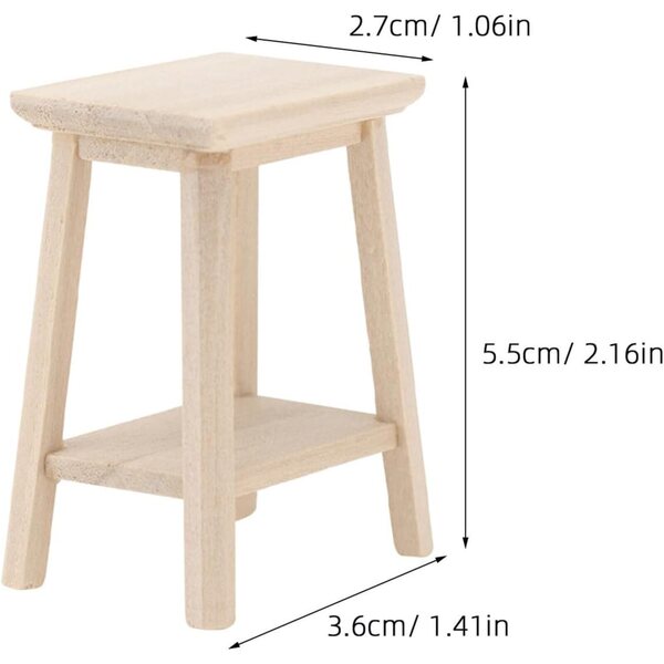Mini sgabelli in legno per case delle bambole, 2 pezzi 5,5x3,6x2,7 cm beige
