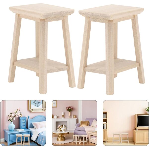 Mini sgabelli in legno per case delle bambole, 2 pezzi 5,5x3,6x2,7 cm beige