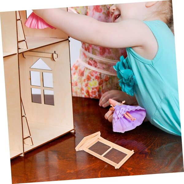 Set 2 Mini Finestre in Legno per Casa delle Bambole, Decorazione Creativa e Fai da Te