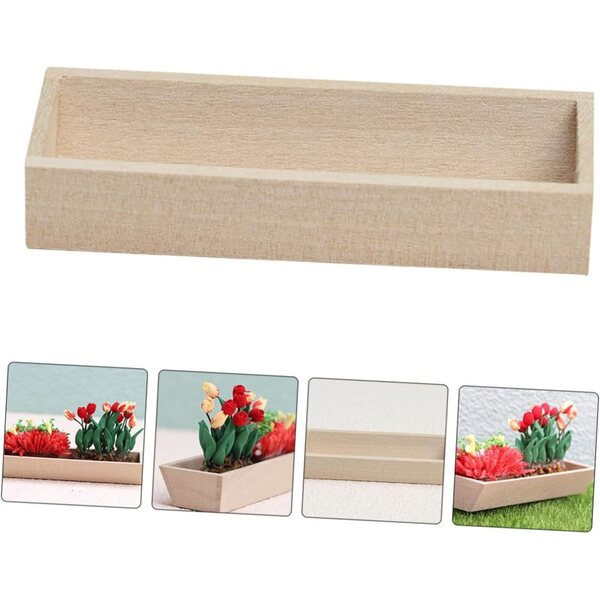 ERINGOGO Mini Vaso in Legno Beige per Case delle Bambole e Micro Paesaggi 8,8x2,9x1,5 cm