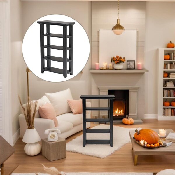 Scaffale Portafiori in Miniatura Nero 4 Livelli per Casa delle Bambole in Legno