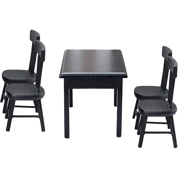 Set tavolo e 4 sedie nere in legno per casa delle bambole, mobili da giardino in miniatura