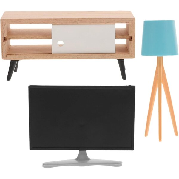 Set 3 Pezzi Mobili Miniatura Casa delle Bambole TV Lampada Mobile Legno