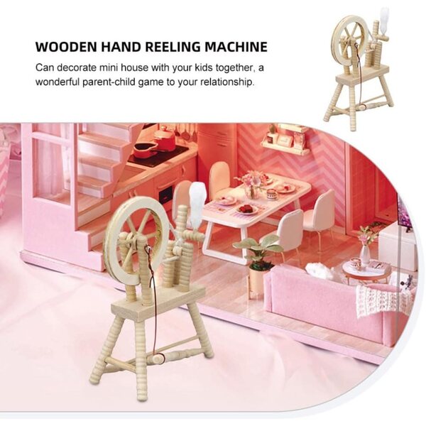 VICASKY Mini-Holz-Textilrad für Puppenhaus – realistische Dekoration