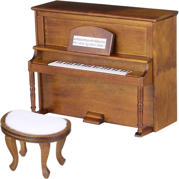 Realistisches dekoratives Mini-Klavier- und Holzhocker-Set für das Puppenhaus