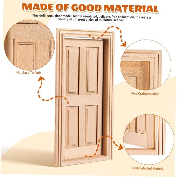 Porta in Miniatura in Legno Realistica per Casa delle Bambole 16x8,8 cm Beige