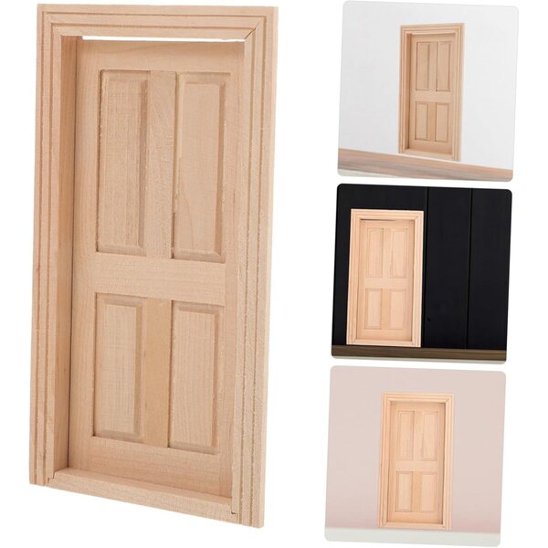 Porta in Miniatura in Legno Realistica per Casa delle Bambole 16x8,8 cm Beige