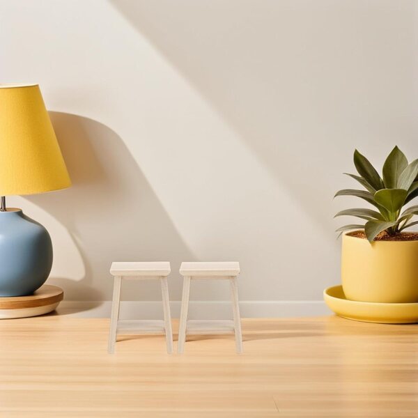 Alasum 2 pezzi Sgabelli in Miniatura Legno Beige per Casa delle Bambole e Decorazioni