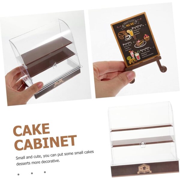 WOONEKY Vetrina Miniatura per Torte con Ante Scorrevoli Marrone per Casa delle Bambole