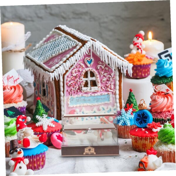 WOONEKY Vetrina Miniatura per Torte con Ante Scorrevoli Marrone per Casa delle Bambole