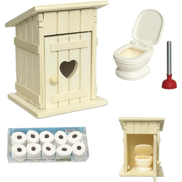 Golgner Casetta WC in Miniatura 13 pezzi in Legno con 10 Rotoli di Carta Igienica
