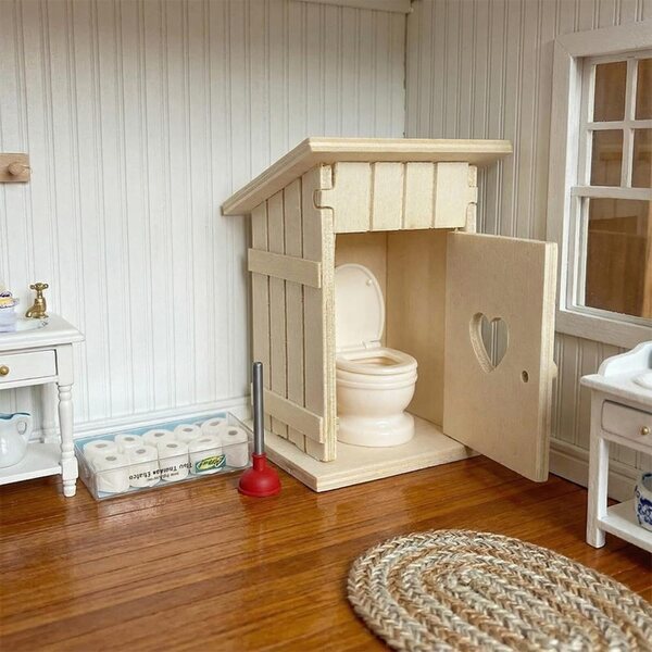 Golgner Casetta WC in Miniatura 13 pezzi in Legno con 10 Rotoli di Carta Igienica
