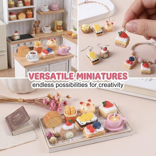 Set mit 10 realistischen Essens- und Getränke-Puppenhaus-Miniaturen für kreatives Spielen