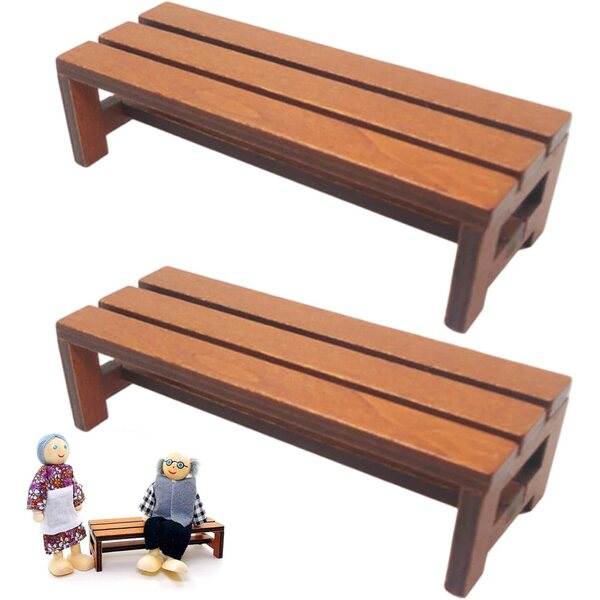 Mini-Holzbank 1:12 Set 2-teilig für Puppenhaus und Modellbau