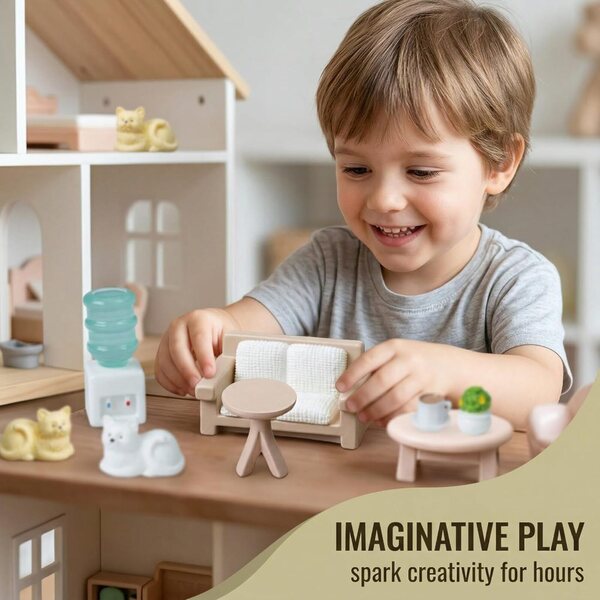 Set 14pcs Mini Mobili Casa delle Bambole in Resina per Soggiorno, Camera e Cucina