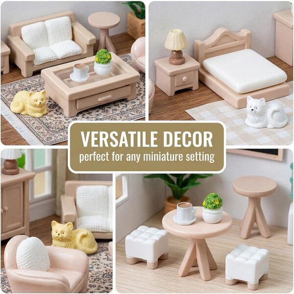 Set 14pcs Mini Mobili Casa delle Bambole in Resina per Soggiorno, Camera e Cucina