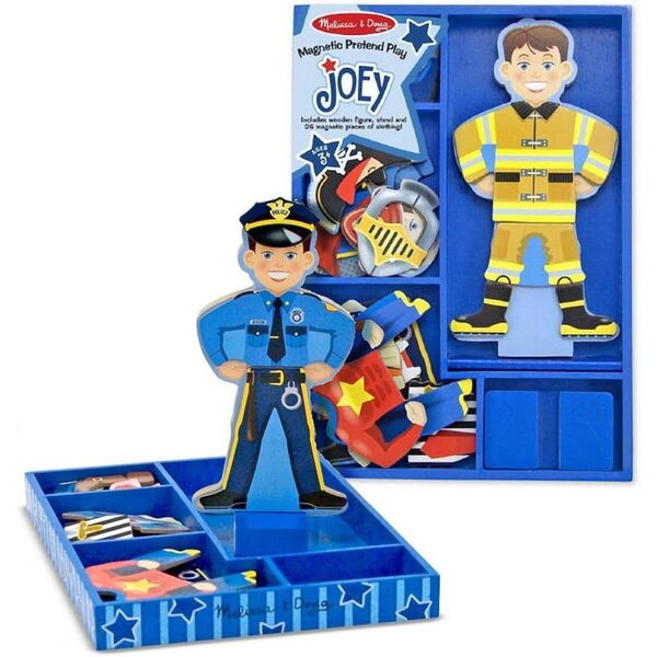 Joey – Magnetische Holzpuppe mit Ständer und Kleidung Melissa & Doug + gratis Mini-Block-Kratzkunst