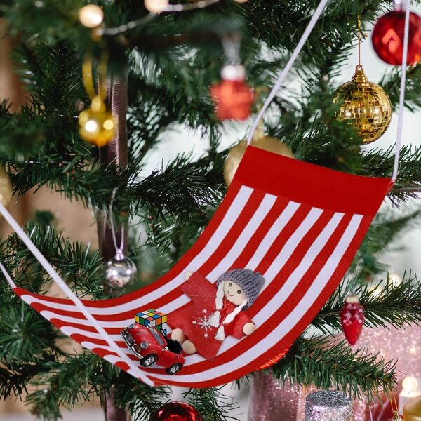 Hamac rayé de Natale per bambolae - Decorazioni festive per casa di bambole