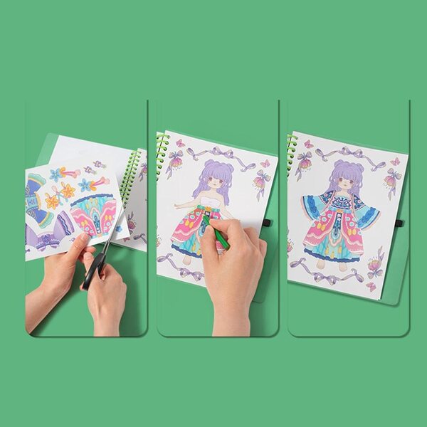 Libro attività abbigliamento per bambine con adesivi e accessori creativi