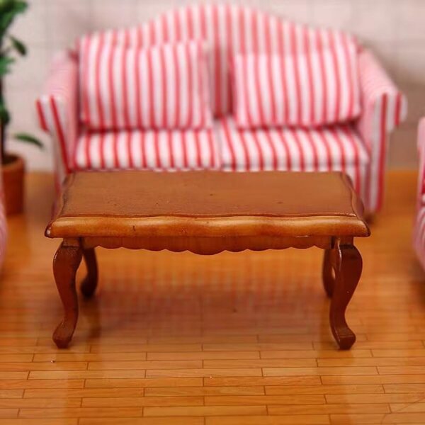 Tavolino classico in legno rosso scala 1:12 per casa delle bambole, 9,1x4,4x14,2 cm