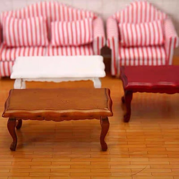 Tavolino classico in legno rosso scala 1:12 per casa delle bambole, 9,1x4,4x14,2 cm