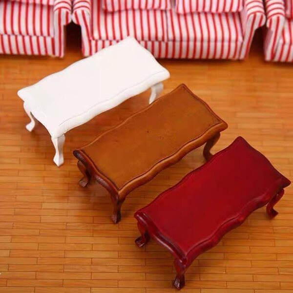 Tavolino classico in legno rosso scala 1:12 per casa delle bambole, 9,1x4,4x14,2 cm