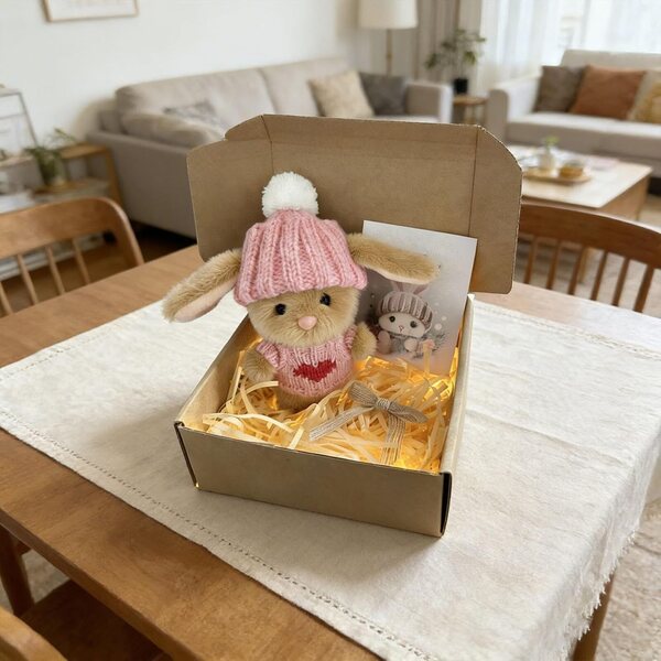 Puppenhaus-Miniatur-Wohnzimmer zum Spielen und Dekorieren – Design mit Kaninchen