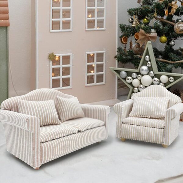 Divano in miniatura in legno per casa delle bambole - set 3 pezzi in scala 1:12