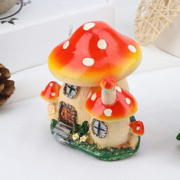 Casa di Funghi da Giardino Fatarique in Resina Colorata - Miniatura Decorativa 9,5 cm