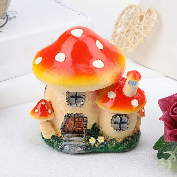 Casa di Funghi da Giardino Fatarique in Resina Colorata - Miniatura Decorativa 9,5 cm