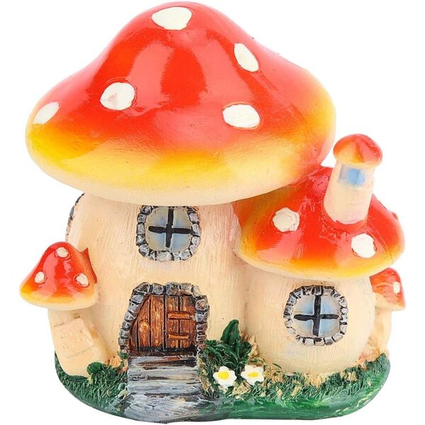 Casa di Funghi da Giardino Fatarique in Resina Colorata - Miniatura Decorativa 9,5 cm