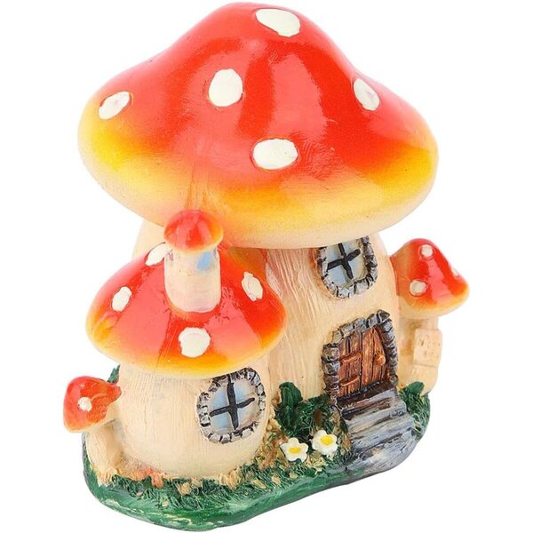 Casa di Funghi da Giardino Fatarique in Resina Colorata - Miniatura Decorativa 9,5 cm