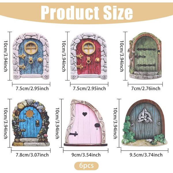 Set 6 Mini Porte da Giardino in Legno FREEBLOSS per Decorazioni Fiabesche 7-10 cm