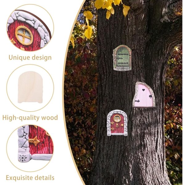 Set 6 Mini Porte da Giardino in Legno FREEBLOSS per Decorazioni Fiabesche 7-10 cm