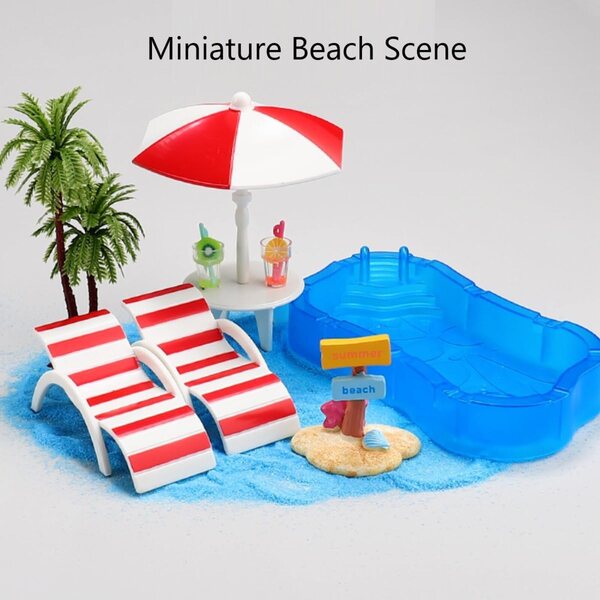 Set miniatura da spiaggia KARLOR: 2 sedie, tavolo e ombrellone per decorazioni creative
