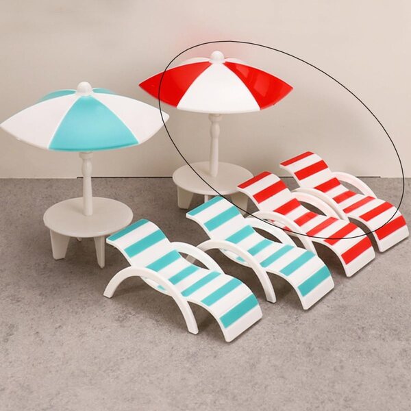 Set miniatura da spiaggia KARLOR: 2 sedie, tavolo e ombrellone per decorazioni creative