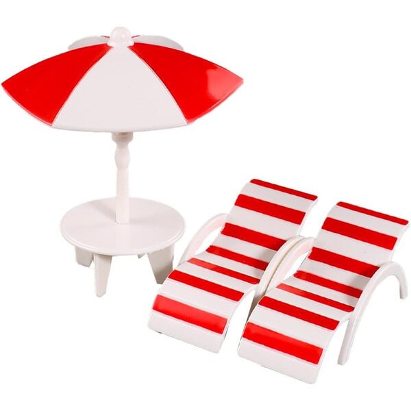 Set miniatura da spiaggia KARLOR: 2 sedie, tavolo e ombrellone per decorazioni creative