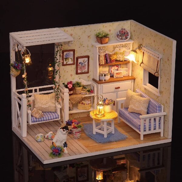 3D-Puppenhaus aus Holz zum Selbermachen mit LED-Lichtern, realistischer Miniaturbausatz für Kinder